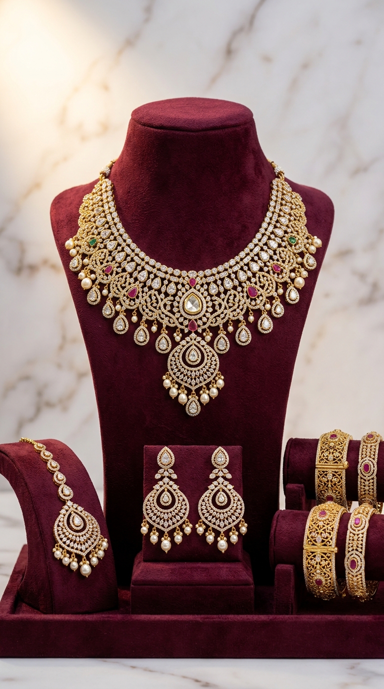 CGV Jewellers royal bridal jewellery set with polki necklace and matching earrings